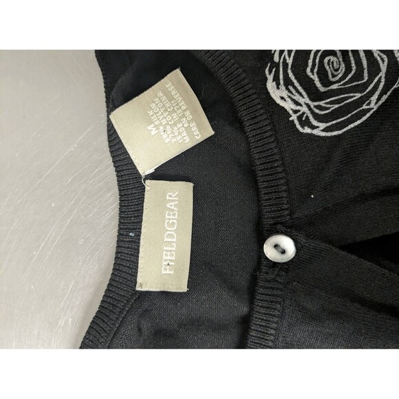 Field gear Women 2 Piece Black and White Rose Floral Pattern Button Up Sweater a - Picture 13 of 13